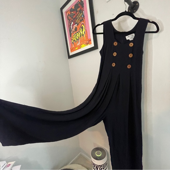 Vintage Pants - Jeffrey & Dara Sleeveless Wide Leg Lightweight Pantsuit Jumpsuit